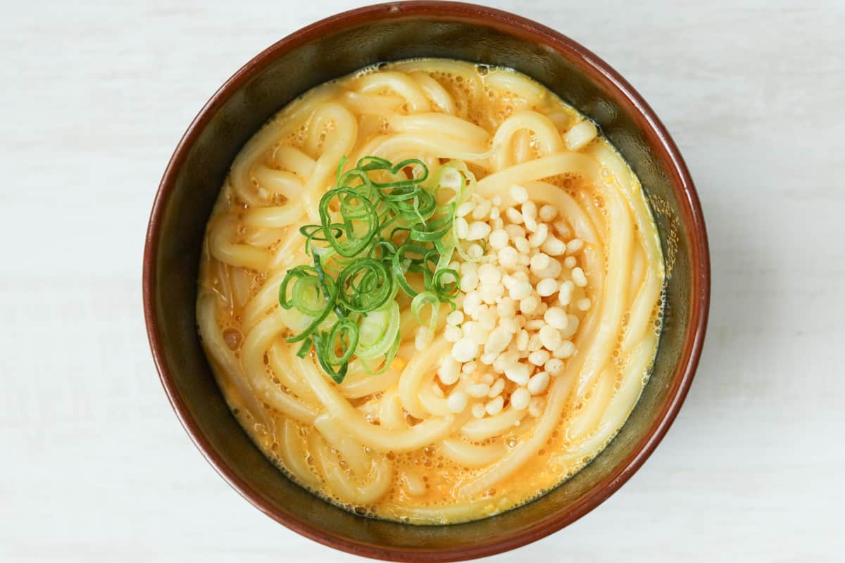 Kamatama Udon (udon noodles tossed with egg and dashi soy sauce)