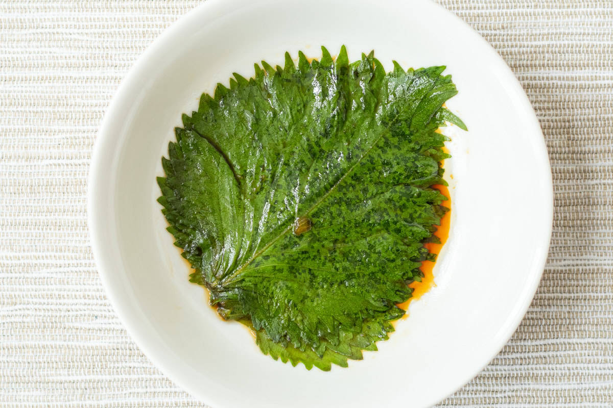 Japanese Pickled Shiso (Perilla) Leaves in Soy Sauce