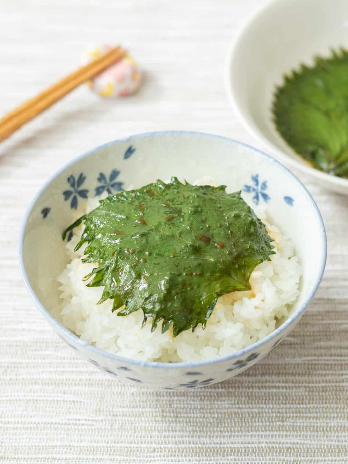 Japanese Pickled Shiso (Perilla) Leaves in Soy Sauce