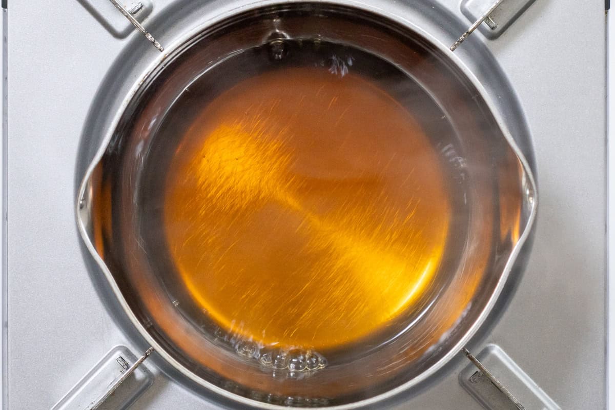 preparing the dashi-based sauce