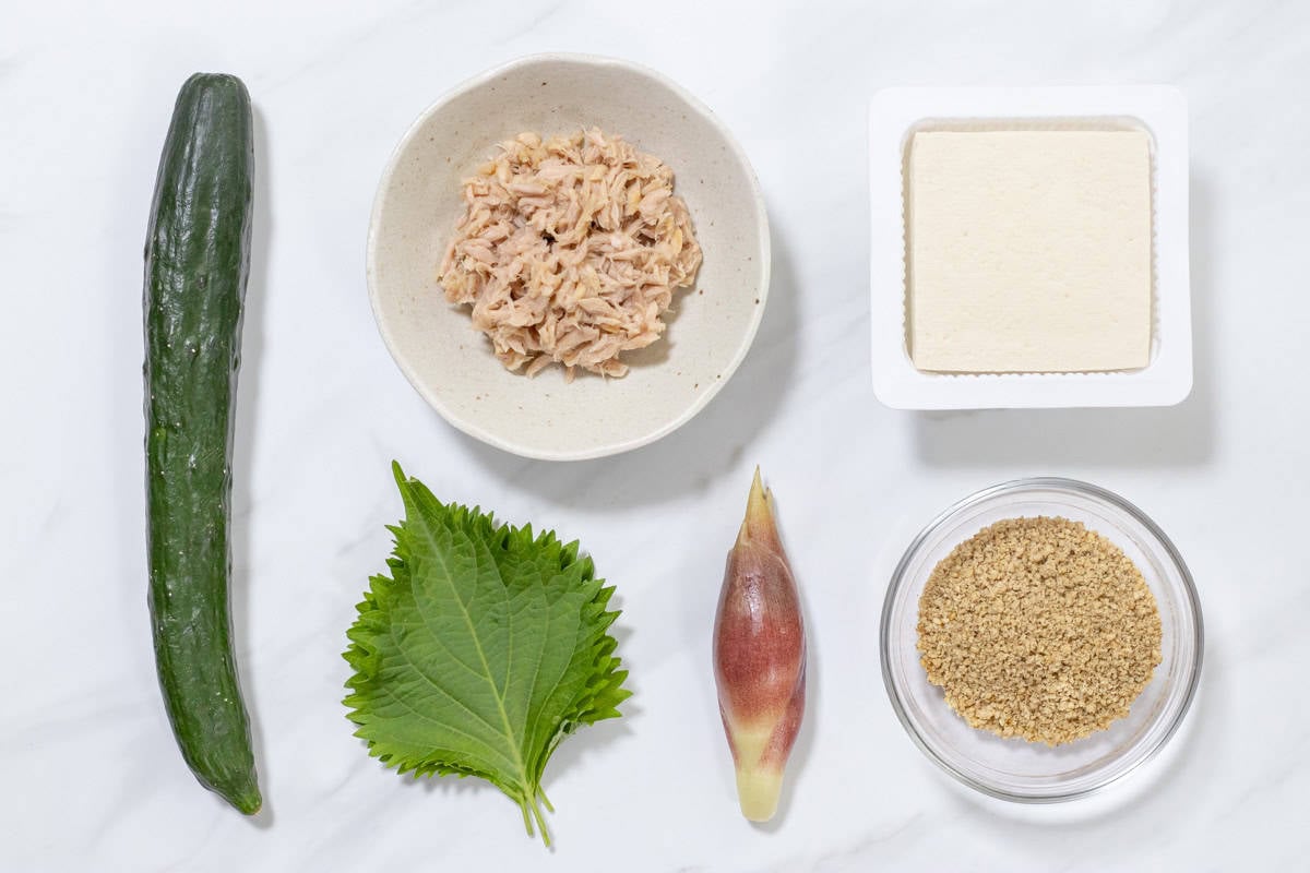 key ingredients of Hiyajiru (cold miso soup)