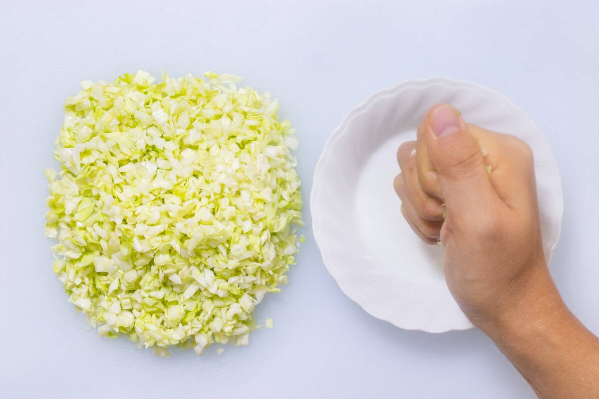 preparing the cabbage for gyoza