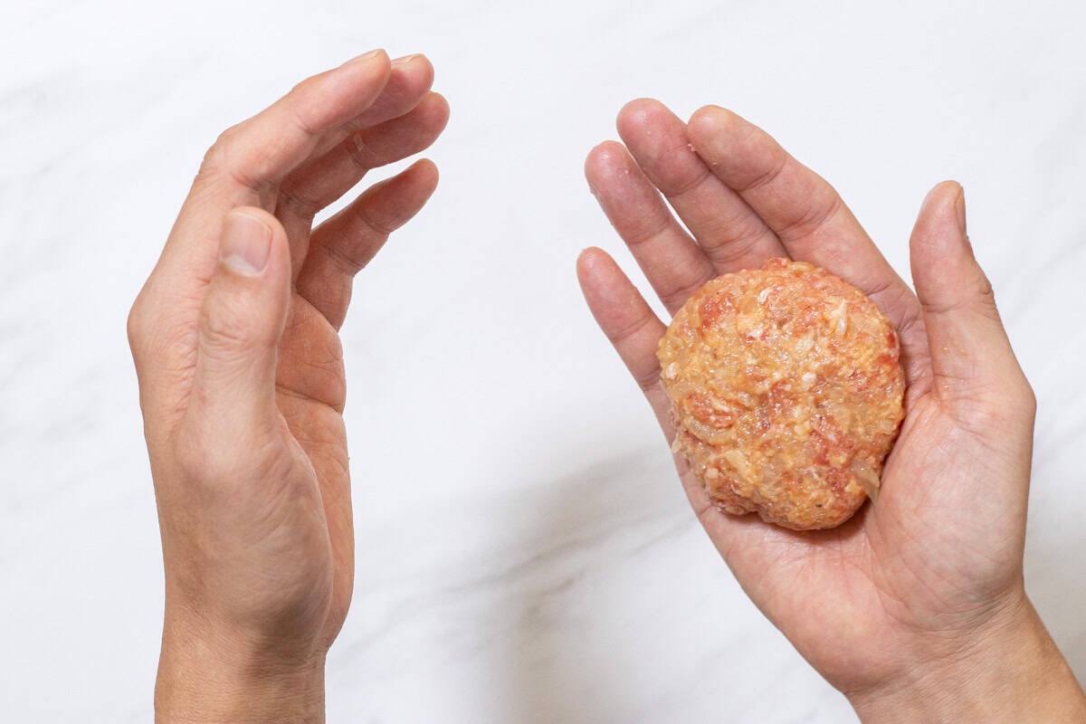 removing any air from the ground meat mixture for menchi katsu