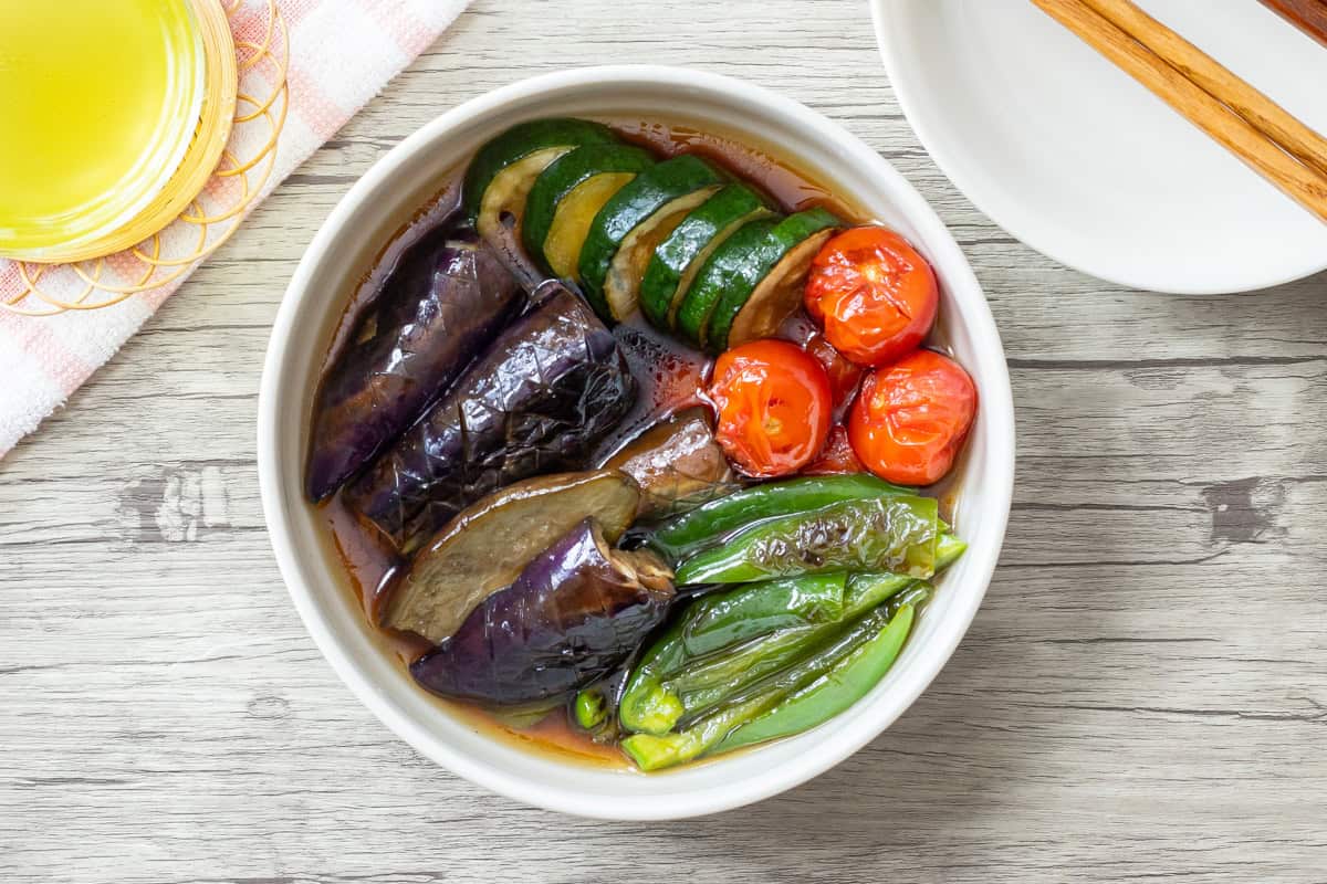 Vegetable Yakibitashi (grilled vegetables in dashi broth)