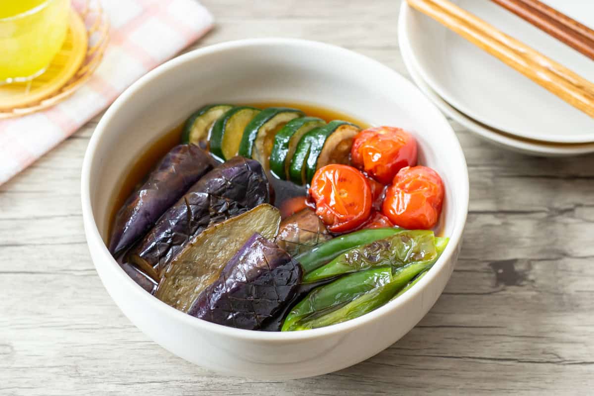 Vegetable Yakibitashi (grilled vegetables in dashi broth)