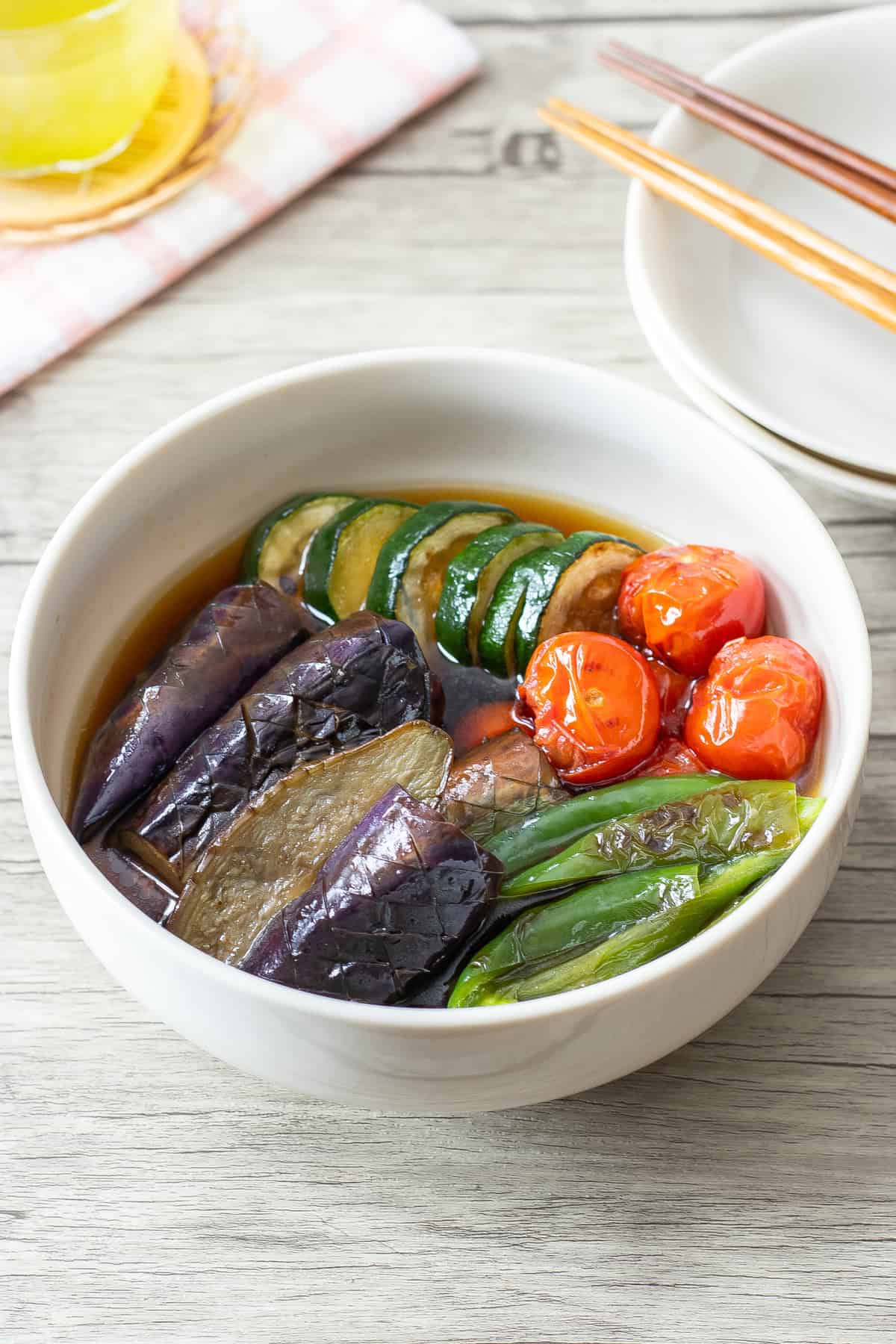 Vegetable Yakibitashi (grilled vegetables in dashi broth)