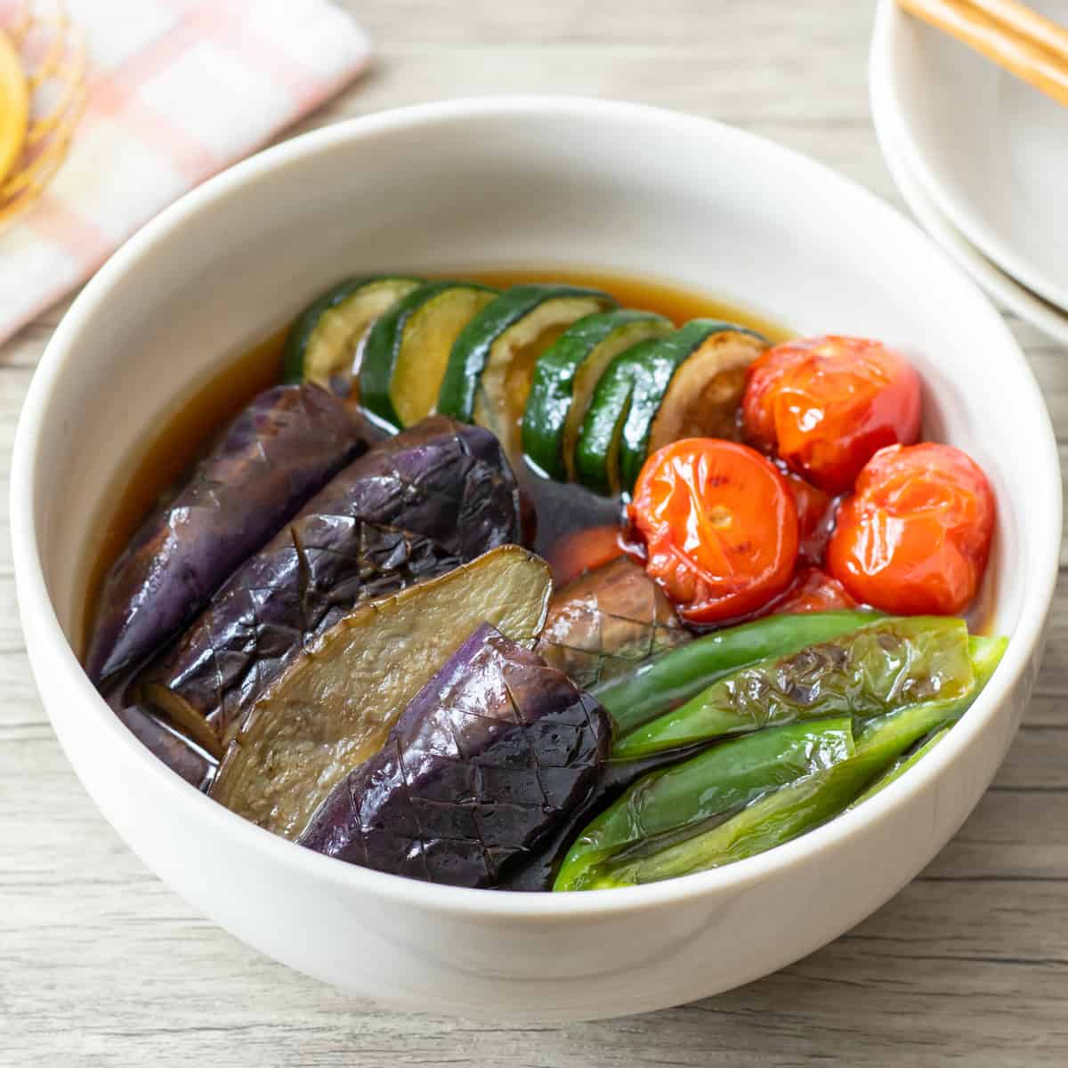 Vegetable Yakibitashi (grilled vegetables in dashi broth)